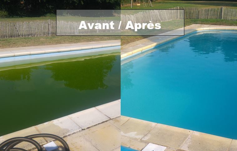 Avant après traitement eau piscine morbihan